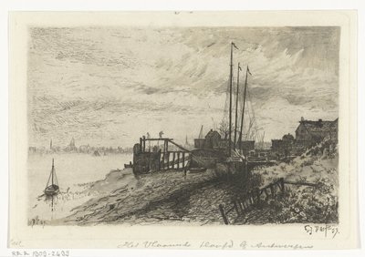Nehir manzarası Antwerp yakınlarındaki Flaman Kafası (nesnedeki başlık) by Gerard Jan Bos (signed by artist)