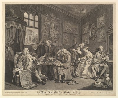 Evlilik A-la-Modu, Levha I, 1 Nisan 1745. by Gerard Jean Baptiste Scotin