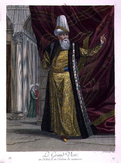 Sadrazam, tören cübbesi ve sarık içinde by Gerard Jean Baptiste Scotin
