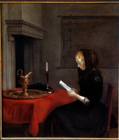 Kadın bir mektup okuyor. Hollandalı Gerard Ter Borch