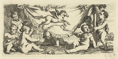 Putti Pegasus ile müzik yapıyor by Gerard de Lairesse