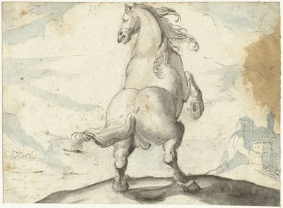 İtalyan liman manzarasının önünde at yetiştirme by Gerard ter Borch (I)