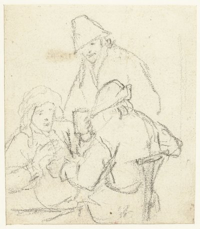 Bir masanın etrafında üç içki çiftçisi by Gerard ter Borch (II) (possibly)