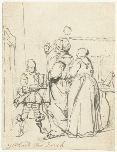 Bayan tuvaleti üzerinde çalışıyor by Gerard ter Borch (II)
