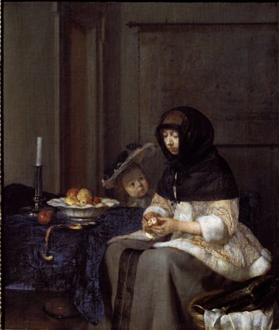 Elmayı soyan bir anne (tuval üzerine yağlı boya by Gerard ter Borch