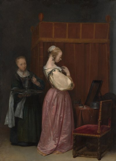 Tuvaletinde Hizmetçisiyle Genç Bir Kadın, c.1650-51 by Gerard ter Borch