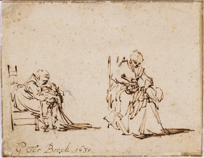 Çocuğunu yıkayan bir kadınla ilgili iki çalışma by Gerard ter Borch