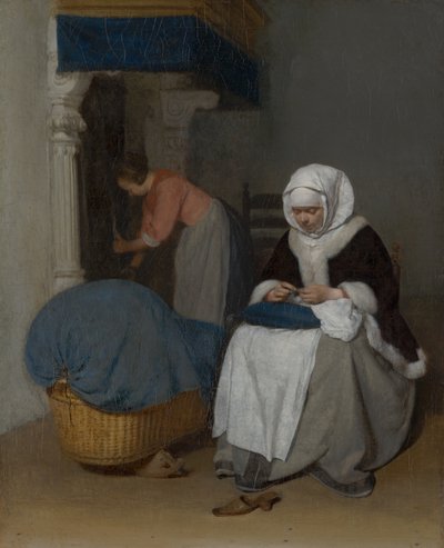 Beşik Yanında Dikiş Diken Kadın, 1656 dolayları by Gerard ter Borch