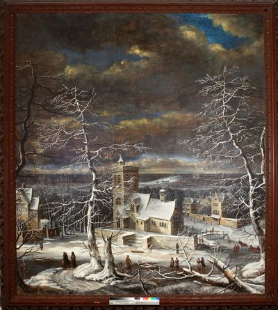 Buz Üzerinde Figürlerle Kışın Bir Köy (tuval üzerine yağlı boya) by Gerard van Edema
