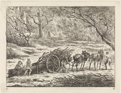 İki atın çektiği bir araba ile manzara Manzaralar (seri C) (seri başlığı) by Gerard van Nijmegen