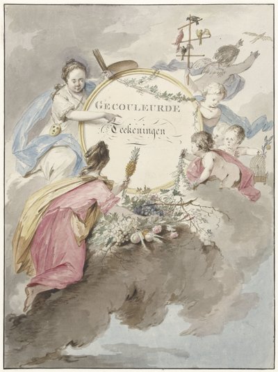 Renkli Çizimler içeren sanat kitabının başlık sayfası (nesne üzerindeki başlık) by Gerard van Nijmegen