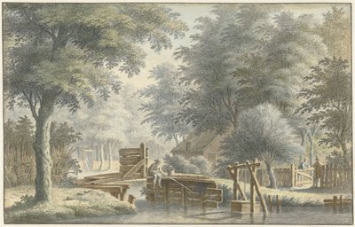 Bir fenerin üzerinde durduğu bir köprü ile manzara by Gerard van Rossum