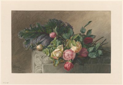 Gül ve Lahana Yaprağı ile Natürmort by Gerardina Jacoba van de Sande Bakhuyzen