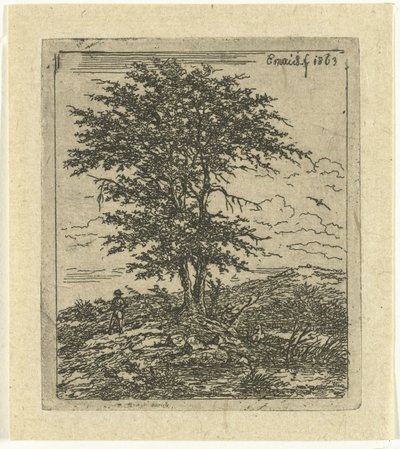 Meşe ve avcı ile manzara meşeler by Gerardus Emaus de Micault