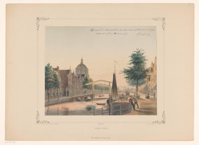 Leiden Oude Vest'teki Oude Yeleğin Görünümü (nesne üzerindeki başlık) by Gerardus Johannes Bos