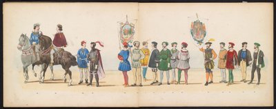 Leiden Öğrencilerinin Maskeli Balosu, 1855 (Levha 13) Leidsche Hoogeschool'un 280. yıldönümünü kutlamak amacıyla 12 Haziran 1855'te Leiden öğrenci birliklerinin üyeleri tarafından düzenlenen, Karel V'in by Gerardus Johannes Bos