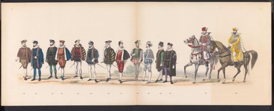 Leiden Öğrencilerinin Maskeli Balosu, 1870 (Levha 12) Leiden öğrenci birliklerinin üyeleri tarafından, Leidsche Hoogeschool'un 295. yıldönümünü kutlamak amacıyla 7 Haziran 1870'de düzenlenen, Leiden'e yapılan bir ziyareti tasvir eden kostümlü t by Gerardus Johannes Bos