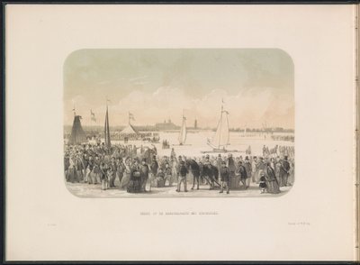 Rotterdam'da Maas'ta buz yatları yarışması, 1855 Buz tekneleriyle sert yelkenin görünümü (nesne üzerinde başlık) Şubat 1855'te Rotterdam'da Maas'ta buz eğlencesi, başlıklarla (nesne üzerinde seri başlığı) by Gerardus Johannes Bos