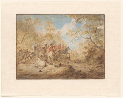 Dövüşen atlılarla manzara by Gerardus Josephus Xavery