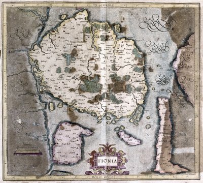 Danimarka (Odense ile Langeland Adası) (gravür by Gerardus Mercator