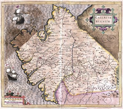Galiçya, Santiago de Compostela, Monforte de Lemos, Kuzeybatı İspanya (gravür by Gerardus Mercator