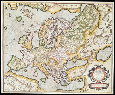 Avrupa Haritası, c.1554 (el renkli gravür) by Gerardus Mercator