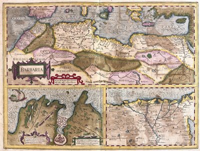 Tunus ve Nil deltası kuşatması ile Kuzey Afrika (gravür by Gerardus Mercator