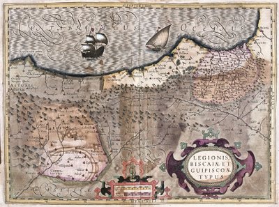 Oviedo, Burgos, Bilbao, Bayonne (Asturias), İspanya (gravür by Gerardus Mercator
