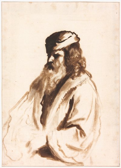 Sağa Dönmüş, Yarım Boy, Sarıklı ve Kürk Mantolu Sakallı Figür by Gerbrand van den Eeckhout