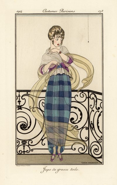 Örümceklerden korkan büyük bir etekli kadın. by Gerda Marie Frederike Wegener