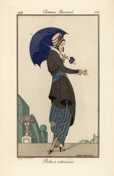 Dantelli elbiseli ve paltolu, şapkalı ve şemsiyeli kadın by Gerda Marie Frederike Wegener