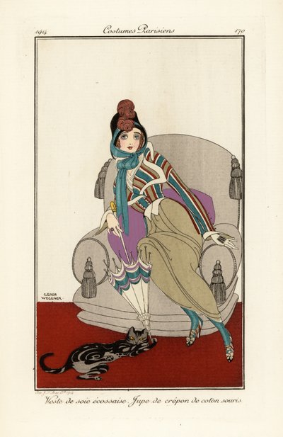 İskoç ipek yelek yelekli kadın, krep pamuklu etek. by Gerda Marie Frederike Wegener