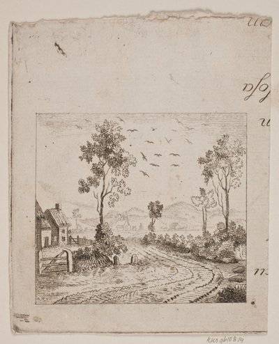 Ağaç ve uçan kuşlar ile karayolu ile ev ile manzara by Gerhard Ludvig Lahde