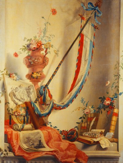 Bir Sancak, Bir Vazoda Çiçekler, Bir Rölyef, Bir Küre, Bir Baskı, Bir Pusula, Bir Yazı Seti, Harfler ve Bir Niş İçinde Blaeu