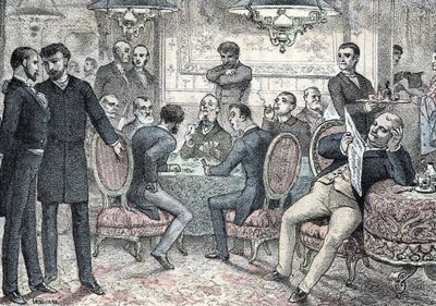 Toplum ve sosyal yaşam: Rengade'nin "" Les besoins de la vie" adlı eserinden erkek oyun ve kumar kulübü gravürü by Gerlier Gerlier
