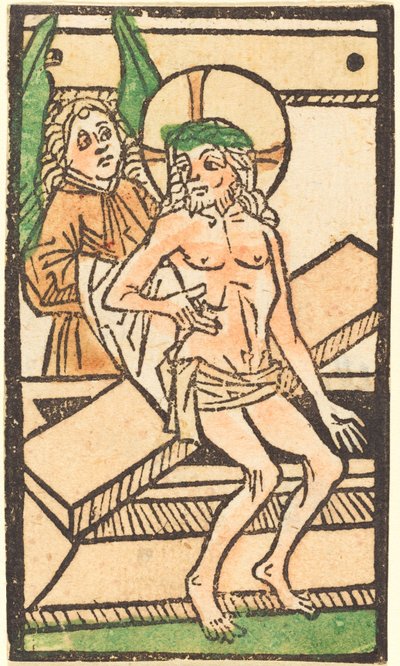 Mezarında Bir Melekle Oturan İsa by German 15th Century