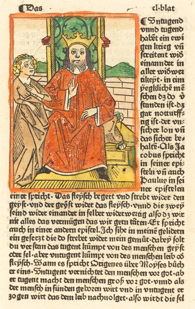 Solda Bakire Duran Tahtta Taçlı Adam by German 15th Century