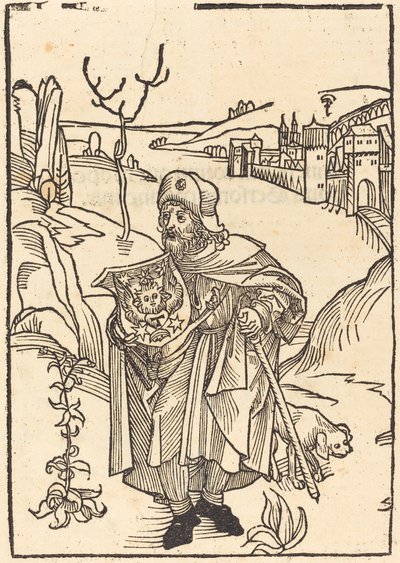 Arka planda Town ile Hacı olarak Gerson by German 15th Century