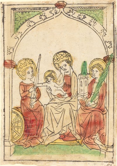 Aziz Catherine ve Barbara arasında Madonna by German 15th Century