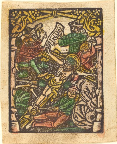 İsa çarmıha gerildi by German 15th Century or Master of the Meshed Background