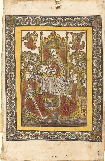 Madonna, Onsekiz Kutsal Kadınla Taht Edildi by German 15th Century or Master with the Mountain Like Clouds