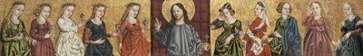 Bilge ve Aptal Bakireler tarafından kuşatılmış Salvator Mundi, c. 1500 by German Master