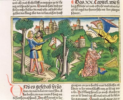 2 Samuel 20 10 Joab, 'Nürnberg İncil'inden (Biblia Sacra Germanaica)' (renkli gravür) Amasa'yı öldürür by German School