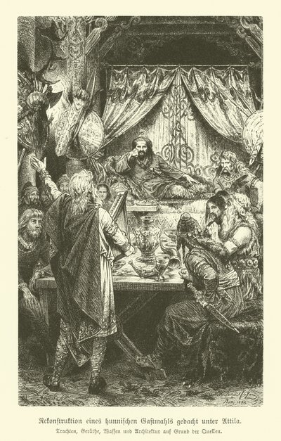 Atilla zamanından bir Hun bayramı (gravür) by German School
