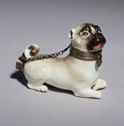 Oturan pug-köpek olarak modellenmiş bir Meissen boru kasesi, c.1745 (porselen) by German School