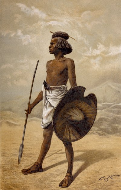 Bir Nubian savaşçısı, The History of Mankind, Vol.III, Prof. Friedrich Ratzel, 1898 by German School