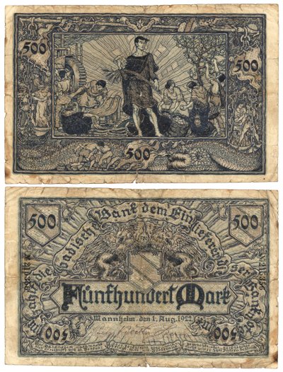 Beş yüz marklık banknot, 1922 (recto ve verso) by German School