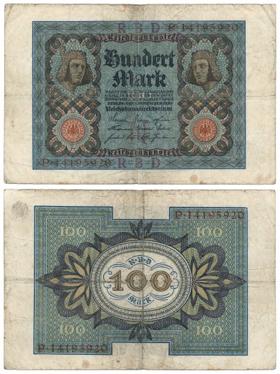 Yüz marklık banknot, 1920 (recto ve verso) by German School