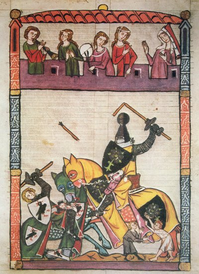 'Cimelia Heidelbergensia' (parşömen) el yazmasından bir mızrak dövüşü by German School