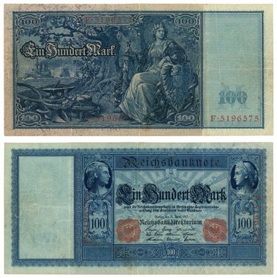 Yüz marklık banknot, 1910 (recto ve verso) by German School